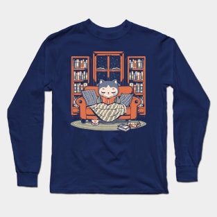 Cozy Book Winter Cat - Comfy Library Gift Long Sleeve T-Shirt